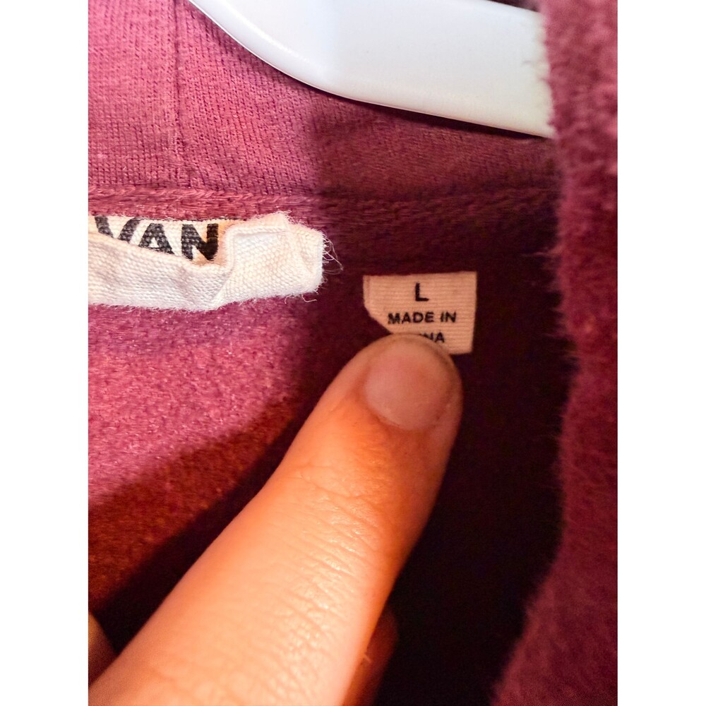 Vans Women's Large Burgundy Full Zip Cropped Hoodie Sweatshirt Checkered Sleeve - Picture 4 of 6
